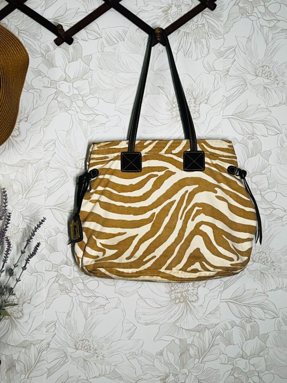Dooney & Bourke Zebra Print Canvas Shoulder Shopper Tote Bag